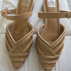 Dolce Vita Tan Braided Pointed-Toe Ankle-Strap Mules - Raffia-Style